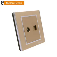 Internet Wall Computer and TV Socket Aluminum Alloy Panel Without Plug adapter Luxury Brushed Gold Home Electrical Accessories livolo manufacture grey glass panel 2 gangs wall computer and tv socket outlet vl c791vc 15 without plug adapter