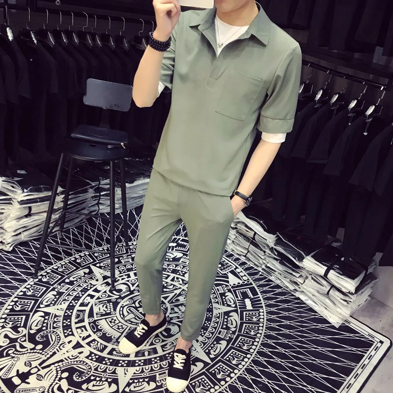 2018 Summer New Men's Suit Pure Color Simple Short sleeved Business ...