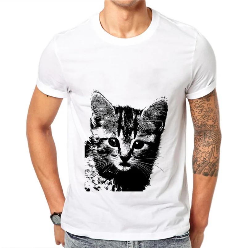 100% хлопок Для мужчин прикольные милые Kawaii Cat Дизайн футболка мужской Мода