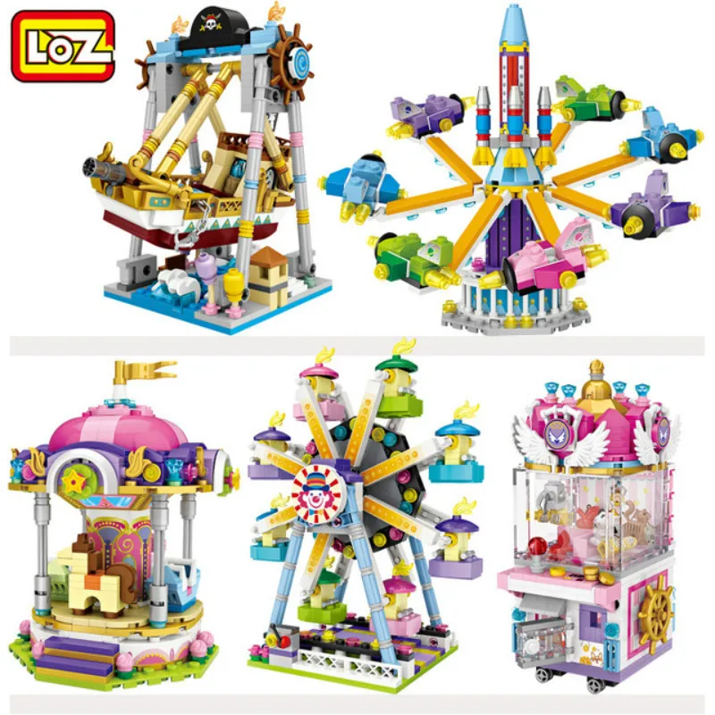 

LOZ Mini Blocks ferris wheel Toys A carousel Plastic Assembly Blocks Children Toy Educational DIY Architecture Model 1717-1721