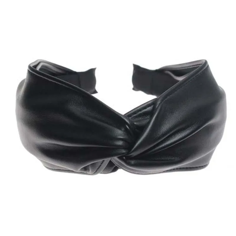 

MAXSITI U Pure color PU double crossover design head hoop Female fashion headband Hair accessories