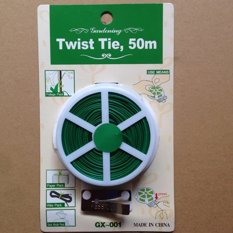 1 Multipurpose Gardening Ties Green Plastic Coated Cable Ties Flowers Trees Zhasi Garden Tool Bag Plastic Roll 50M Packing Tool