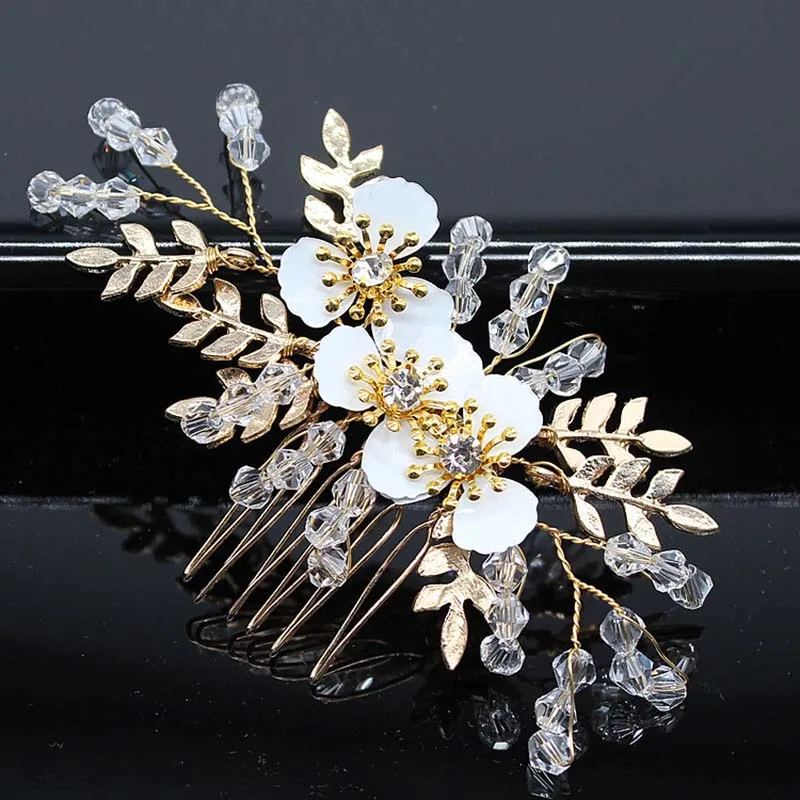 Wedding Head Flower Crystal Pearl Hair combs for brides Handmade Women Head Ornaments Bridal Hair Clips Accessories Jewelry - Окраска металла: EG049