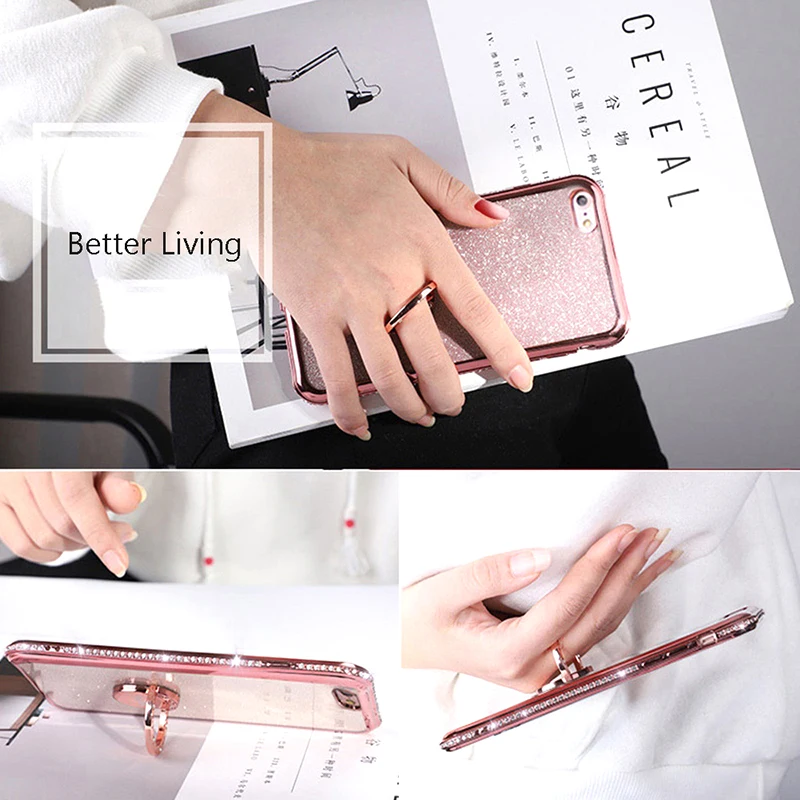 For iPhone XS Max Xr 8 7 6S 6 s Plus Glitter Diamond Magnetic Finger Ring Kickstand Case For Samsung Galaxy S9 Plus Note 9 Cover (11)