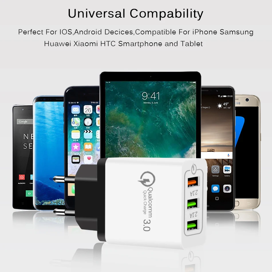 3-Ports USB Charger Quick Charge 3.0 12V:1.5A 9V:2A Fast Charging for Samsung iPhone iPad Wall Mobile Phone Adapter 6