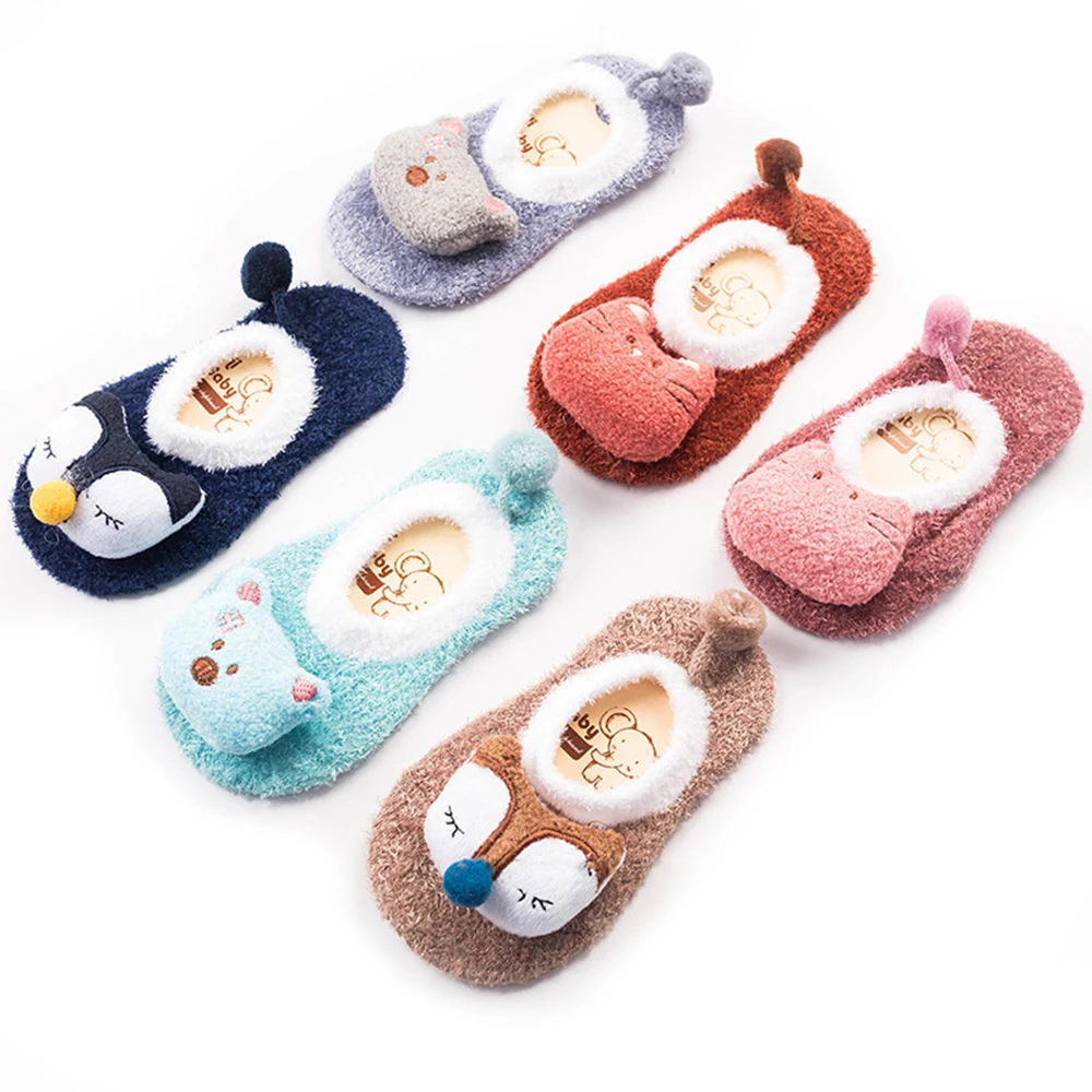 Baby Socks Rubber Anti Slip Cartoon Sock Furry Fashion Cute Cartoon Socks For 0-5 Y Infants Newborn Toddlers Children Girls Boys