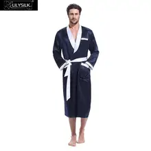 LilySilk халат, кимоно для мужчин, чистый 100 шелк, контрастный цвет, дизайнерский длинный рукав, пояс, ярусные карманы