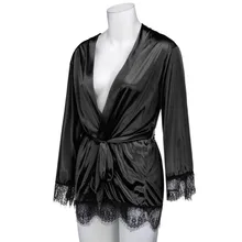 KLV/ новая модель купального костюма «Для Женщин Атласная Ночная рубашка шелковые кружевные белье Ночная рубашка, одежда для сна, сексуальный халат# Z5