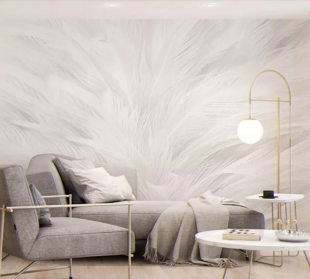 Декоративные обои современный простой чистый белый фон с изображением перьев стены