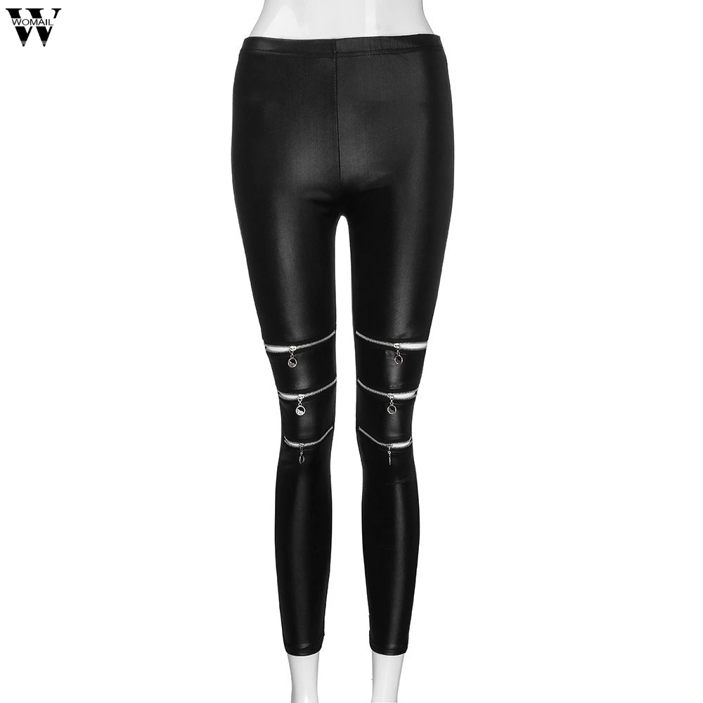 Womail Women Pants Fashion High Elasticity Zippers Leggings Leather Pants Female Full Length Trousers Nov6