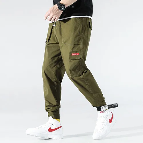 Штаны карго с карманами мужские Лоскутные Повседневные Jogger модные тактические брюки Tide Harajuku уличная - Цвет: Армейский зеленый