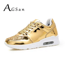 AGSan men winter plush casual shoes ladies gold shoes unisex silver glitter sequins footwear lace up male female shoes