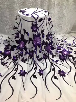 

Purple Nigerian Lace Fabric With Sequin Tulle Fabric High Quality African Lace French Net Lace Voile Fabric 130*460cm jl