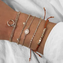 Tocona Bohemian Moon Star многоярусные браслеты Набор для женщин цепная полоска регулируемый браслет пляжные браслеты на ногу ювелирные изделия 6929