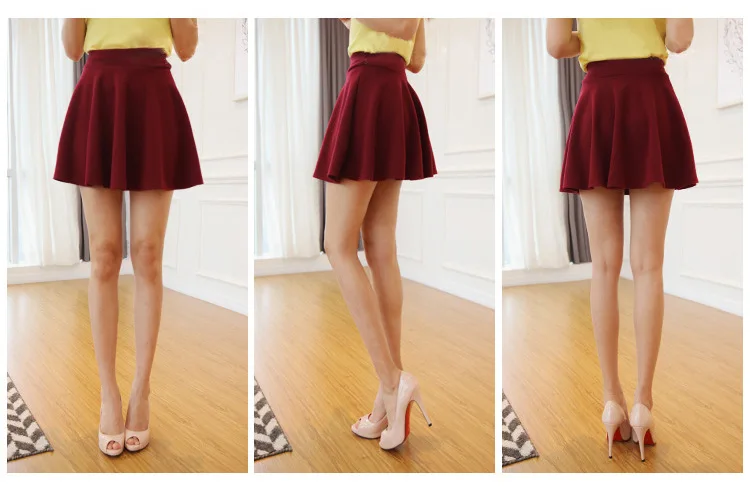 VIIANLES/Модная женская Однотонная юбка на лето и весну, короткая пикантная плиссированная юбка с высокой талией, красная черная мини-юбка
