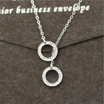 

LULU-PIG 925 sterling silver necklace Korean fashion simple micro - set double round clavicle chain short necklace N0218