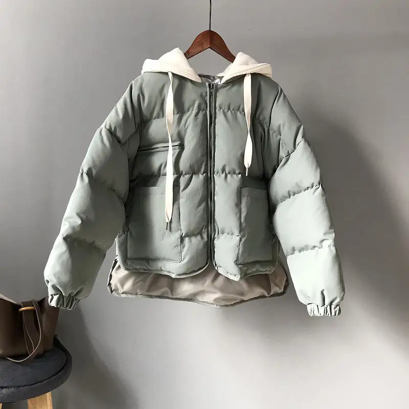 Зимний пуховик из хлопка, Женская Куртка Harajuku BF, стильное плотное зимнее пальто, парка с капюшоном, Женская куртка из хлопка, верхняя одежда C4798 - Цвет: green