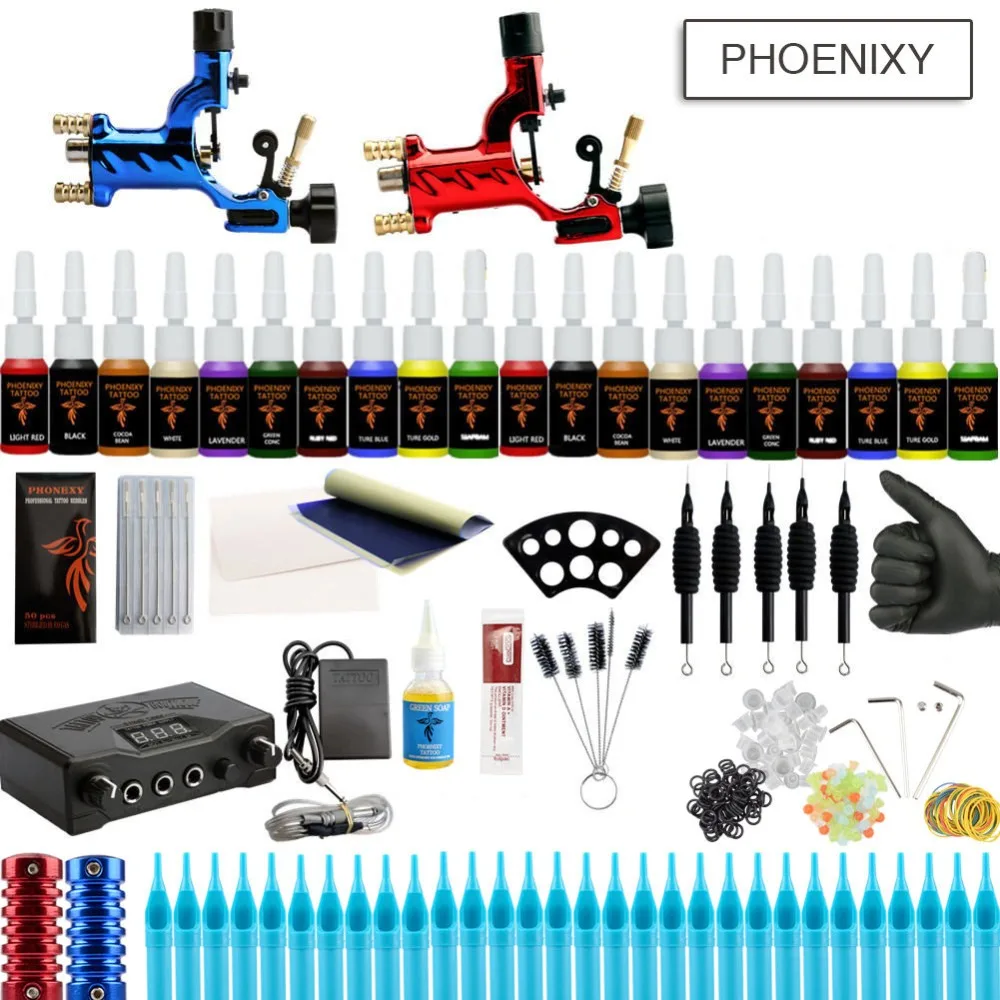 

Complete Tattoo Machine Set 2 Rotary Machine Set 20Pcs Inks Power Supply Permanent Makeup Professional Tattoo Accessories Kit