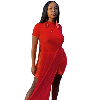

Summer Autumn Women Two Piece Set Top and Pants Plus Size Tracksuit Sweatsuit Outfit Mesh Beach Bikini Sets