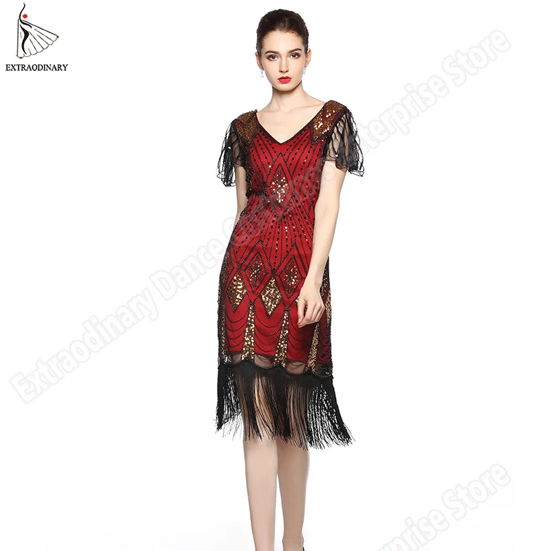 Günstig Great Gatsby Kleid Frauen 1920 s Vintage Pailletten Art Deco Doppel Flapper Kleider Vintage V ausschnitt Party Kleid Verziert Mit Fransen