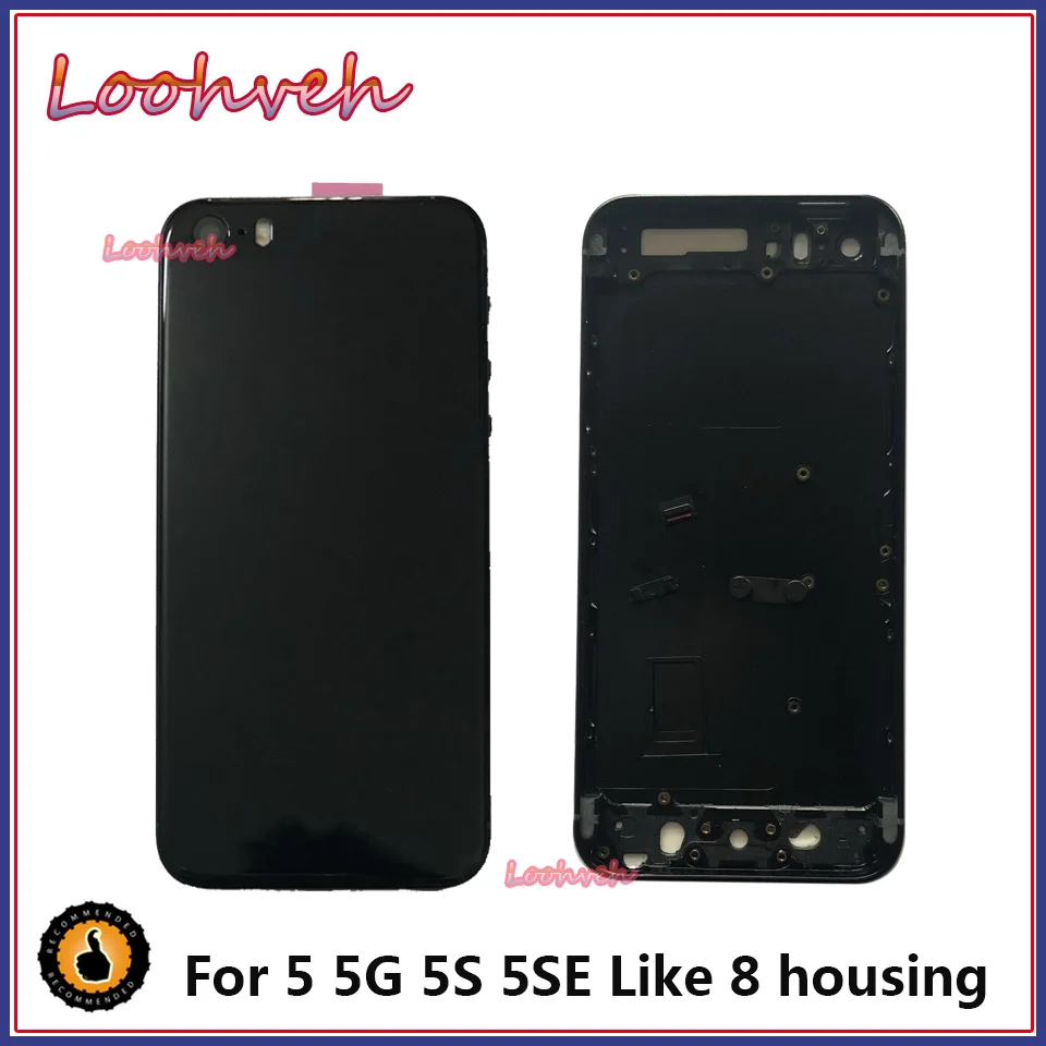 Online Alta calidad para IPhone SE 5 5G 5S como 8 estilo cubierta de batería puerta trasera chasis marco cubierta trasera + etiqueta de la batería