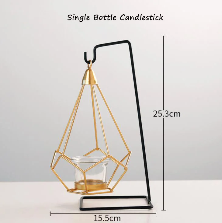 TECHOME в скандинавском стиле, золотой геометрический кованый подвесной декоративный подсвечник, подсвечники для дома, настольный орнамент, реквизит - Цвет: Single Bottle