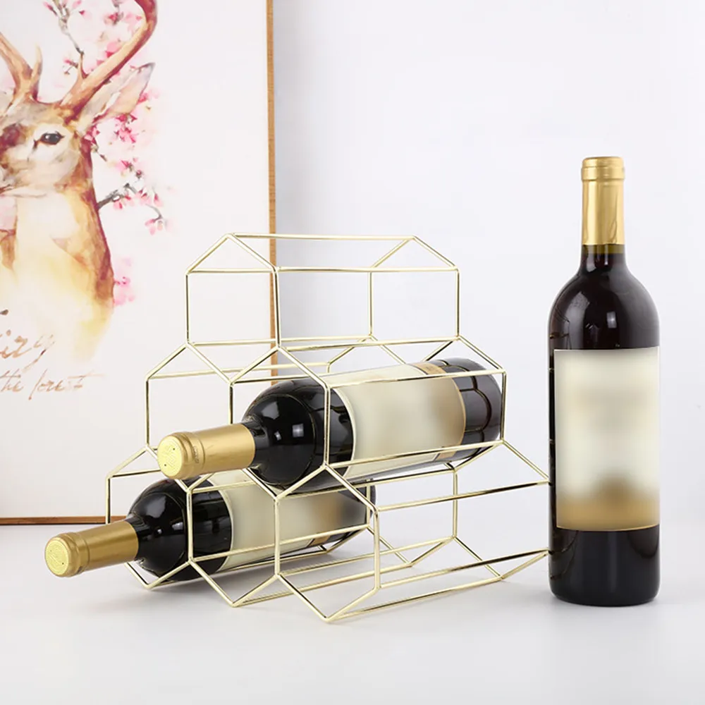 

Geometric Iron 6 Grids Wine Bottle Holder Wine Rack Organizer Kitchen Bar Counter Wine Stand Display Shelf Bottle Holders S75!!