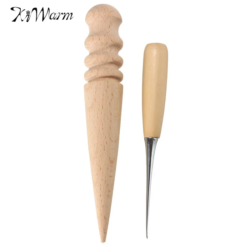 

KiWarm Leathercraft Hand Sewing Tool Adjustable Leather Edge Slicker Round Wood Kit Awl Punch Groover Skiving Knife Tool