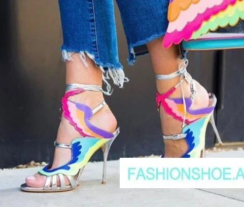 

2018 New Spring Summer Shoes Woman Tide Sandals High Heels Cross Tied Designer Wings Sandals Woman Slides Leather Woman Shoes