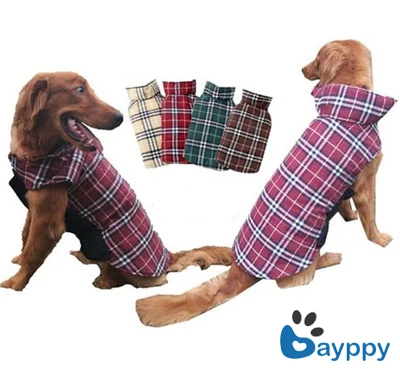L Cozy Waterproof Windproof Reversible British Style Plaid Dog Vest Winter Coat Warm Dog Apparel for Cold Weather Dog Jacket for Small Medium Large Dogs with Furry Collar