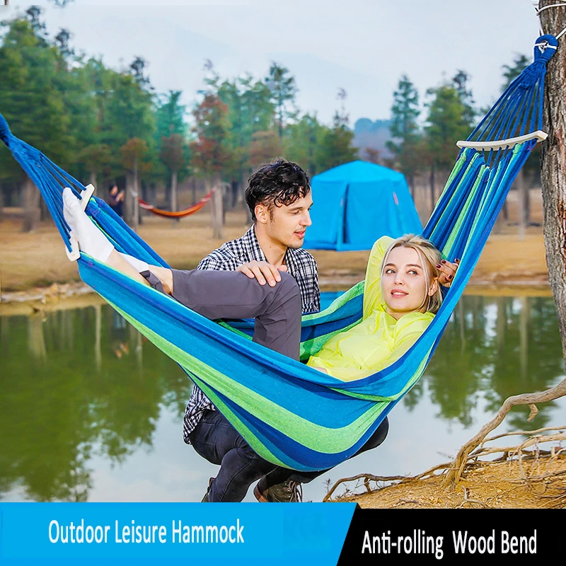 

Outdoor Portable Sturdy Canvas Anti-rolling Camping Hammock Dormitory Swing Back Yard Picnic Rest Recliner Hanging Sleeping Bed