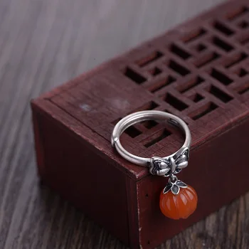 

Authentic Silver Sterling 925 Ring Vintage Womens Rings Pumpkin Shape Natural Red Onyx Beautiful Fine Jewelry
