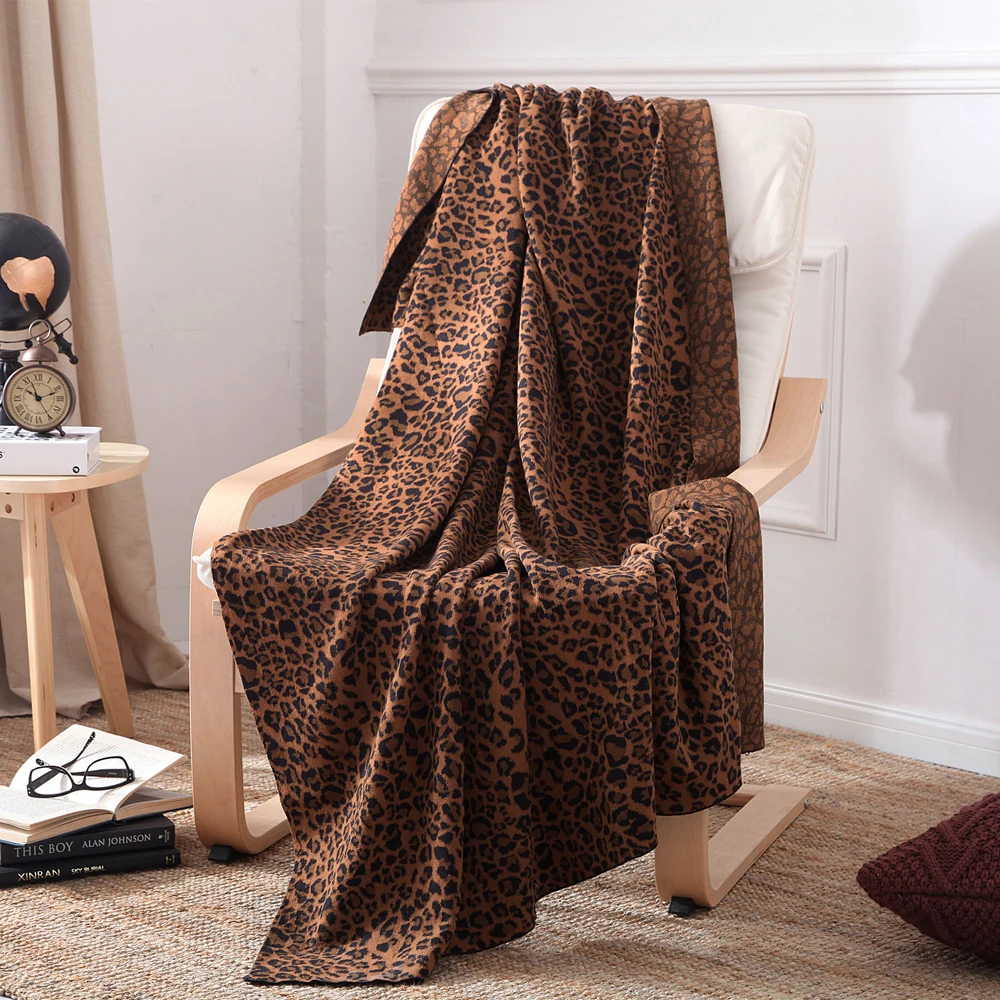 Cotton leopard pattern Knitting blanket Wool Air conditioning Sofa cover Nordic style cotton | Дом и сад