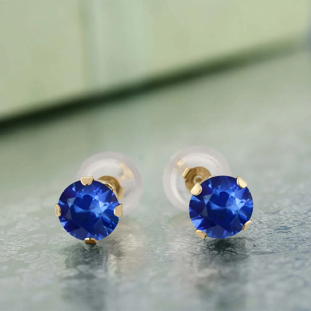 GemStoneKing Настоящее 14 K желтого золота ювелирные изделия 1 44 Ct 5 мм круглый синий