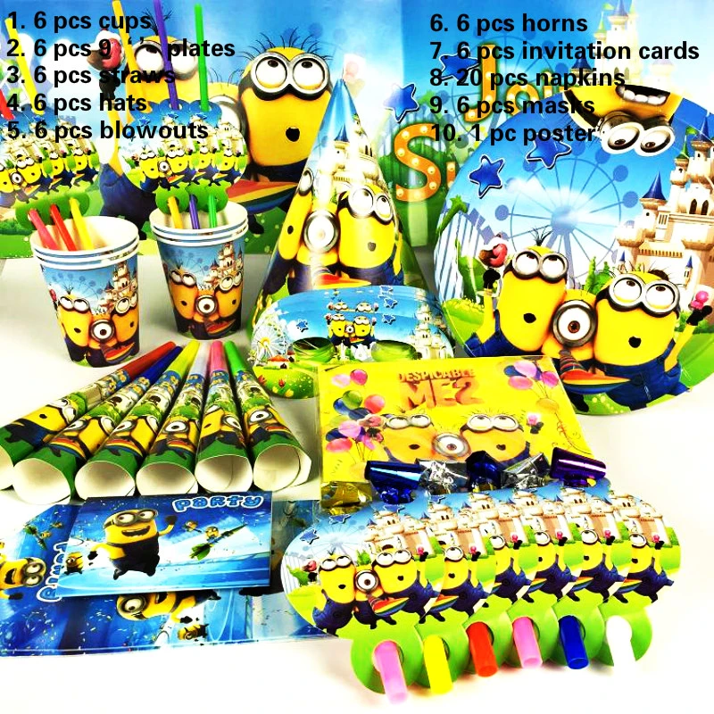 Minions De Luxe Abeille Arc En Ciel Oiseaux Hiboux Joyeux Anniversaire Enfants Fournitures Anniversaire Mariage Enfant Fete Vaisselle Ensemble Decorations Ensemble Aliexpress