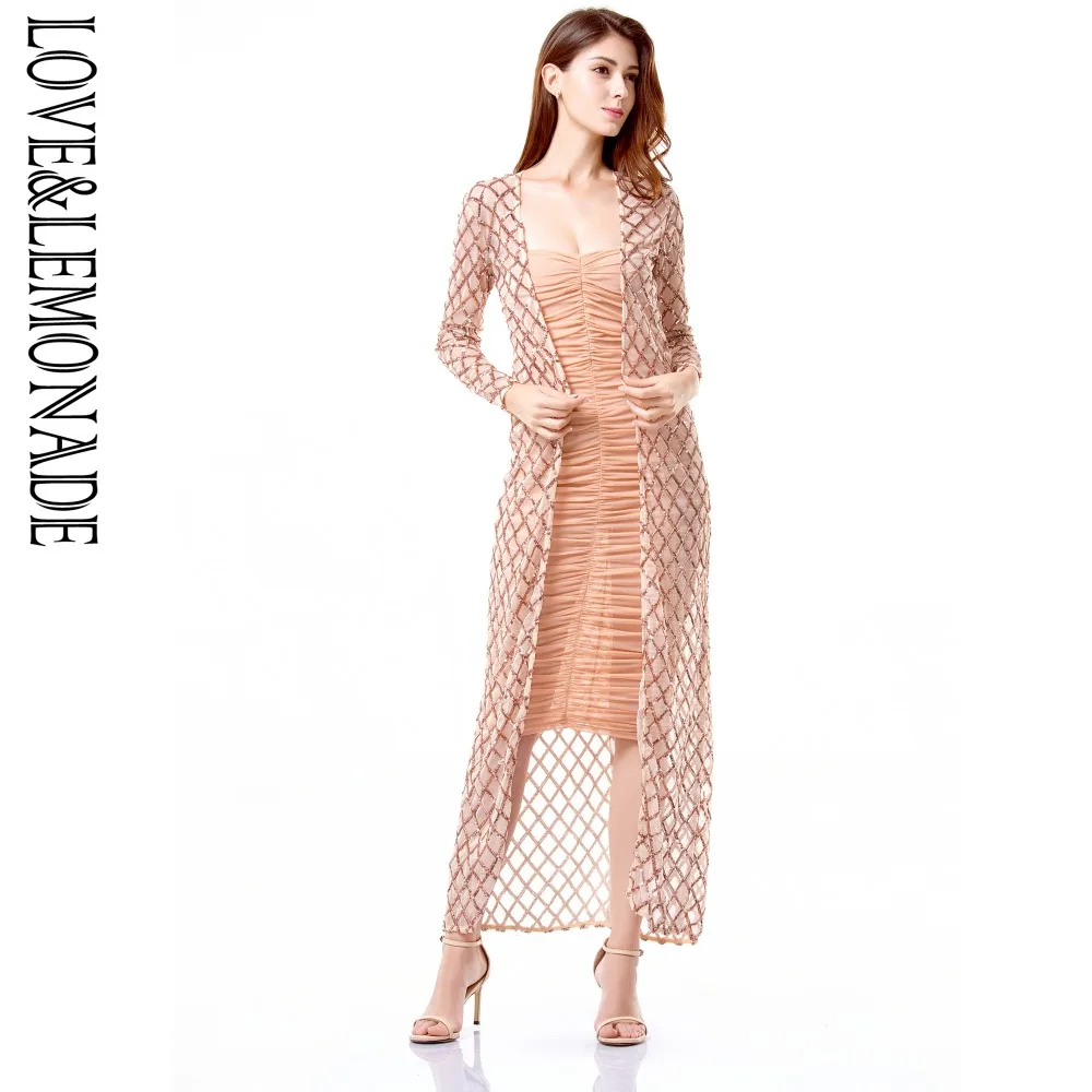 

Love&Lemonade Golden lattice mesh sequined Overcoat TB 9511