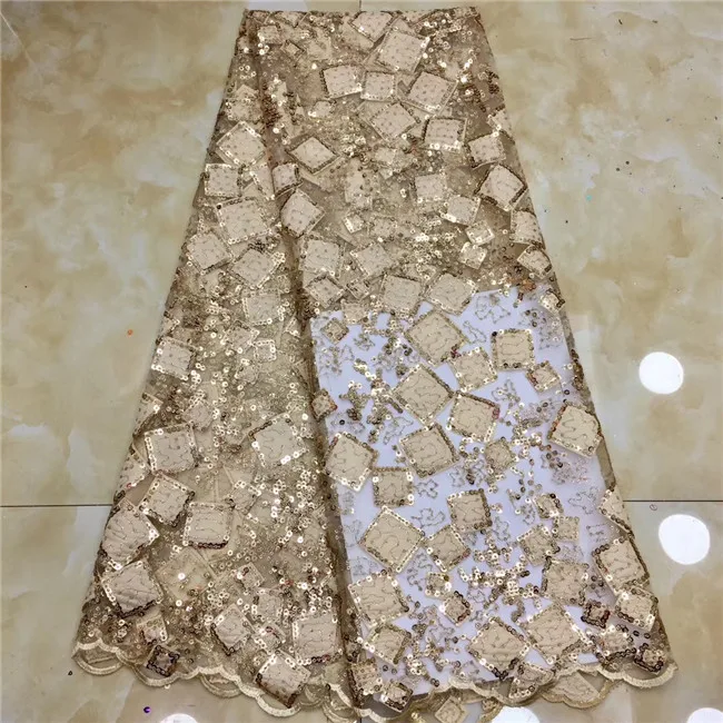

Best Selling 2019 Latest Products Lace Champagne/Gold, Evening Dresses Sequins Embroidedry Nigerian Lace Fabrics For Wedding 512