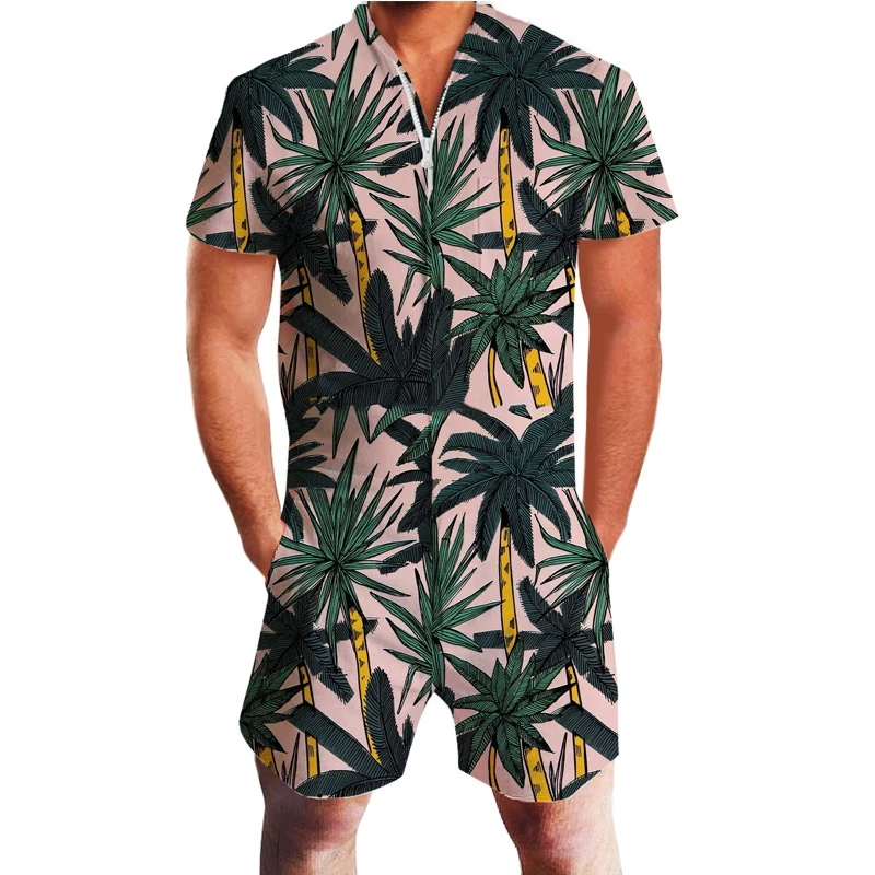 2019 Hawaii Style Floral Print 3d Rompers Short Sleeve Men's Jumpsuit Playsuit Harem Cargo Overalls Summer Beach One Piece Drop
