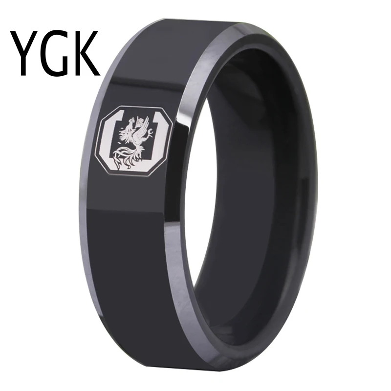 Free Shipping Customs Engraving Ring Hot Sales 8MM Black With Shiny Edges GAMECOCKS Design Tungsten Wedding Ring