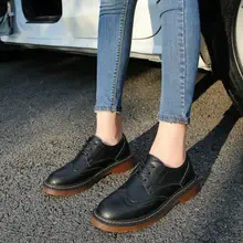 Обувь с перфорацией типа «броги» Женская обувь на шнуровке с толстой мягкой подошвой на высоких каблуках; sapatos feminina осенне-зимние женские ботинки слипоны броги с перфорацией, обувь с круглым носком; zapato mujer