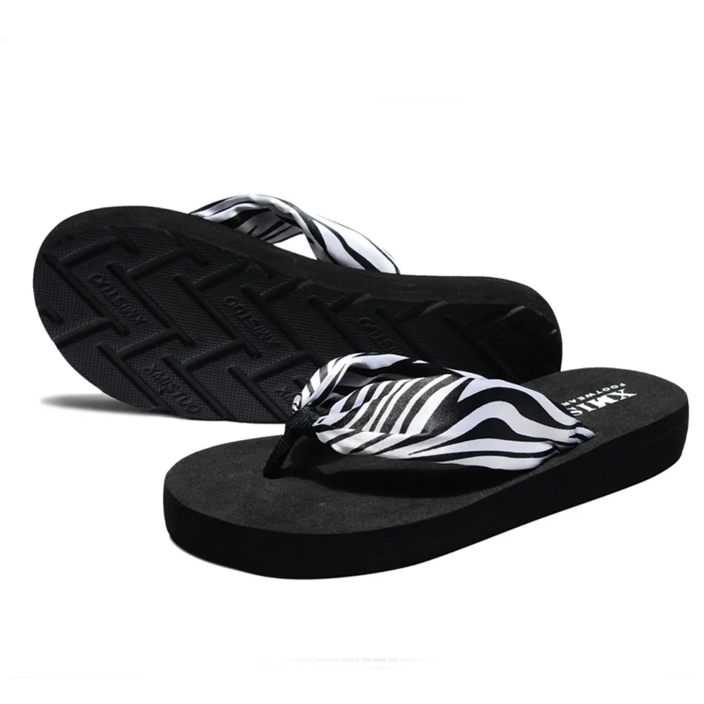 CQO Womens Zebra Pattern Flip-Flops Wedges Beach Anti-Slip Bosmia Shoes Post Slipper