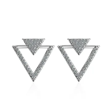 

XIYANIKE 925 Sterling Silver Jewelry Shiny Crystal Hollow Triangle Stud Earrings Zirconia For Women Friend Gift Trendy Fashoin