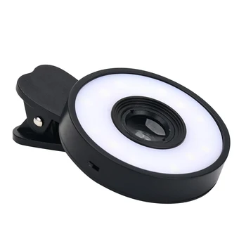

LEDGLE 3 in 1 Lens Fill Light Clip-on Selfie Ring Light Compact LED Camera Light for Smartphone, 0.65X Wide Angle Lens,10X Macro