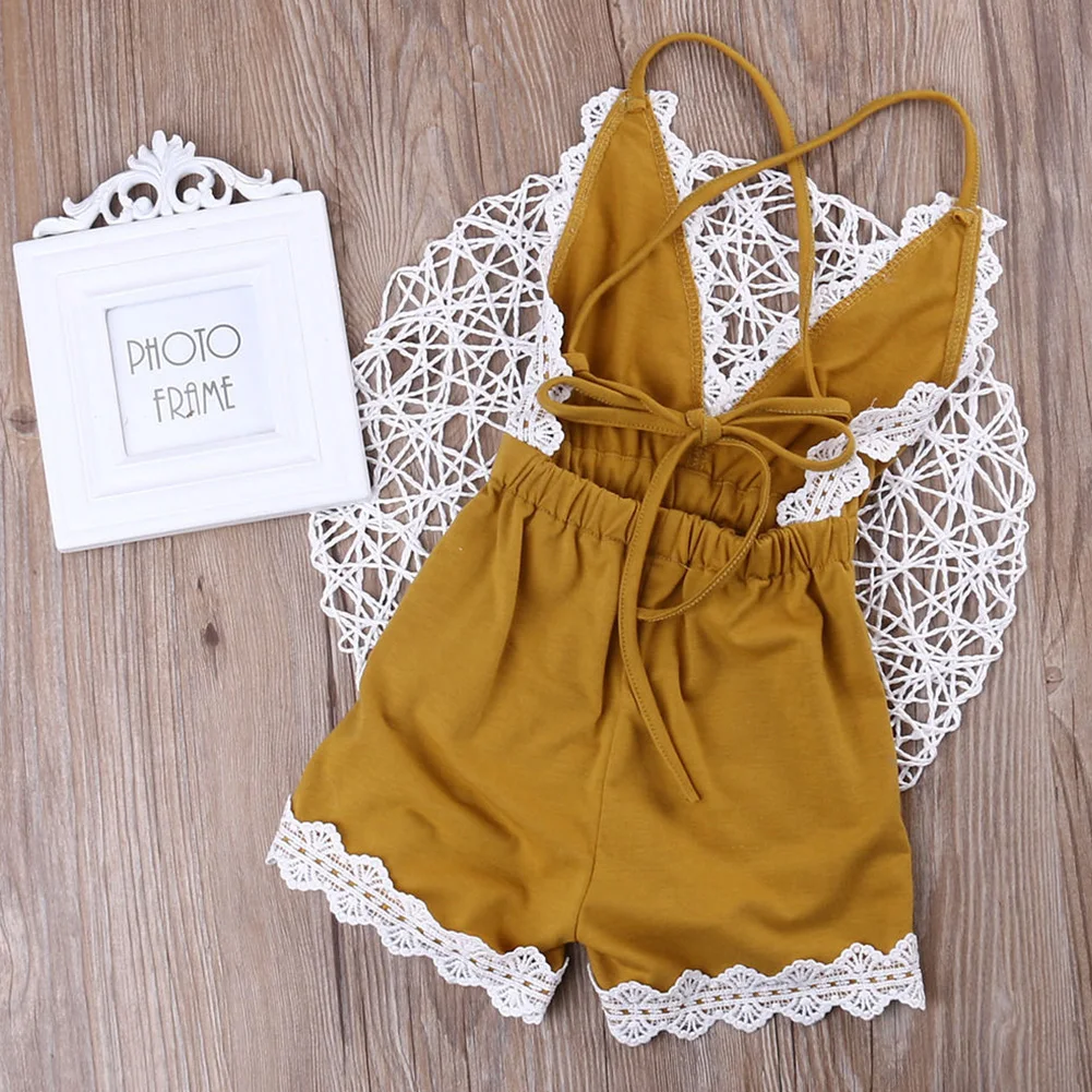Fashion Children Pure Color Clothes Lace V Neck clothes Strap Romper for Lovely Baby Girls Fashion Children Pure Color Clothes Lace V Neck clothes Strap Romper for Lovely Baby Girls