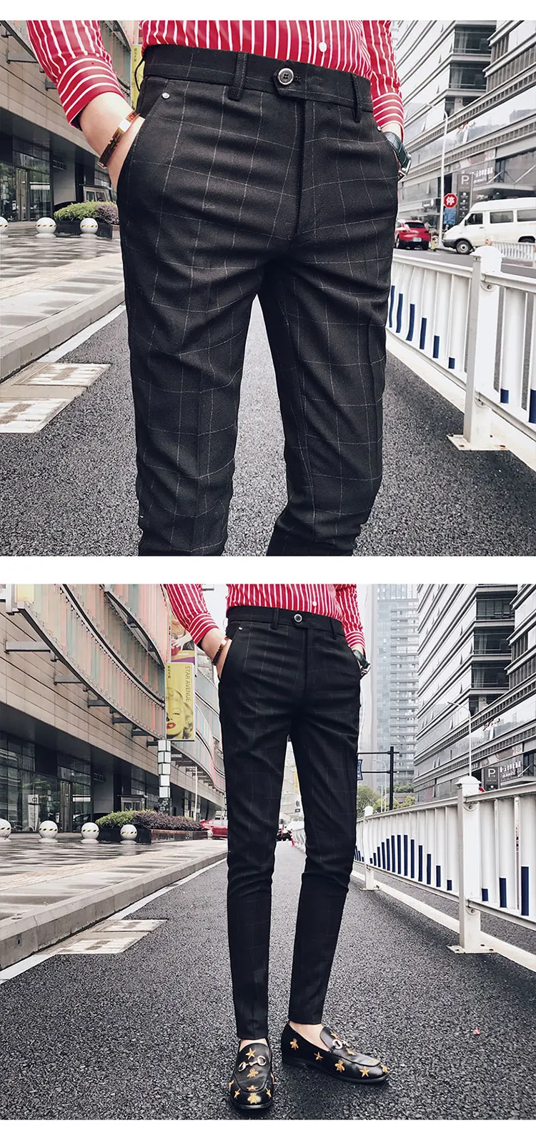 Брендовые мужские повседневные мужские зауженные брюки деловые прямые эластичные плотные клетчатые хлопковые серые брюки мужские британские черные брюки карго