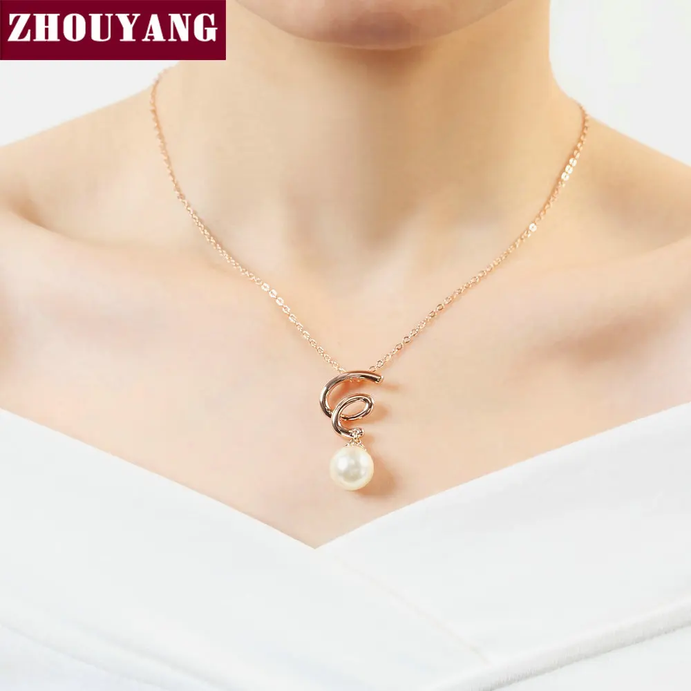 ZHOUYANG Pendant Necklace For Women Elegant Style Imitation Pearl Spiral Rose Gold Color Wedding Gift Fashion Jewelry N238