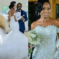 2019 New Arabic African Long Sleeve Mermaid Wedding Dress Sheer Neck Crystals Beading Wedding Gowns