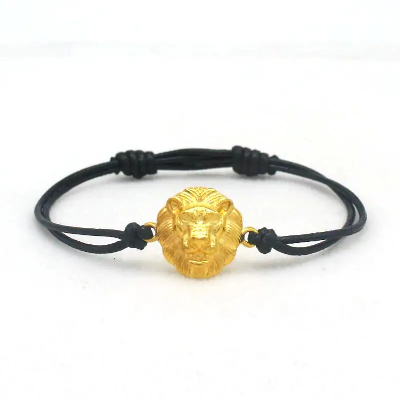 Кожаный браслет-амулет с головой льва, красная веревочная нить, плетеный браслет для мужчин и женщин, браслет-чакра Reiki hombres pulseira - Окраска металла: Black rope Gold