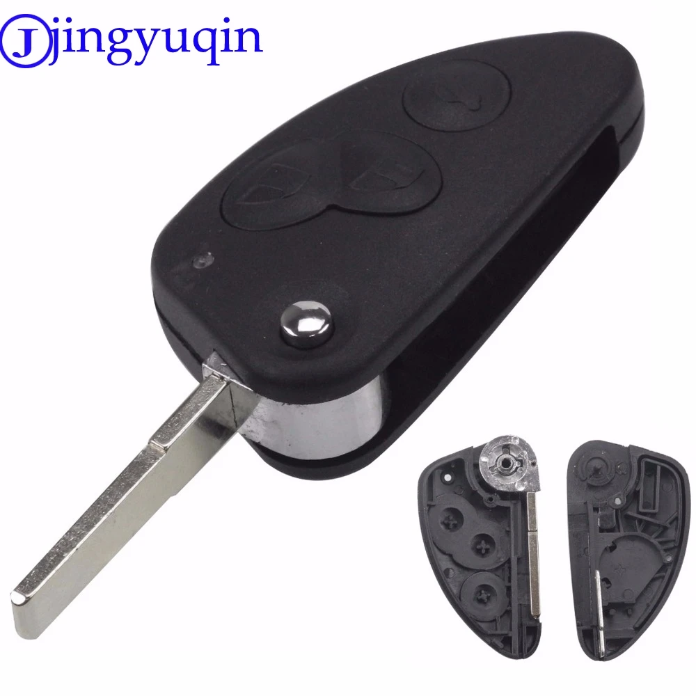 

jingyuqin Replacement 2/3 Buttons Remote Flip Folding Car Key Case Cover Fob For Alfa Romeo 147 156 166 GT Uncut Blade With Logo