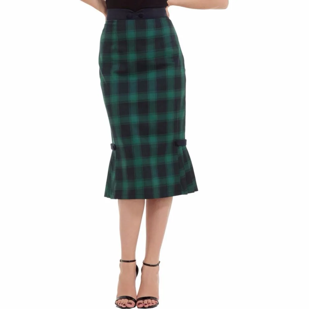 40-Женская винтажная 40s frenchie юбка-карандаш в зеленую шотландскую клетку элегантная клетчатая юбка с высокой талией saia размера плюс юбки faldas jupe - Цвет: green